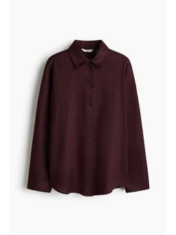 H&M - Women Brown Oversized Linen Shirt