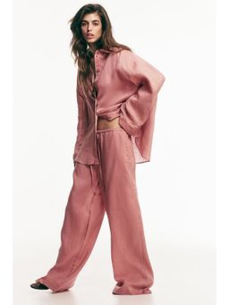 H&M - Women Pink Linen Drawstring Trousers