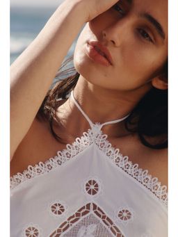 H&M - Women White Lace-Detail Halterneck Crop Top