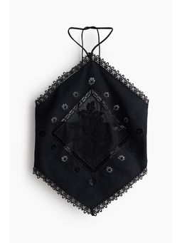 H&M - Women Black Lace-Detail Halterneck Crop Top