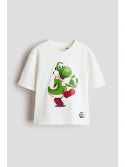H&M - Boys White Oversized Printed T-Shirt