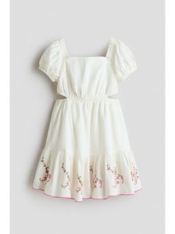 H&M - Girls White Embroidered Cotton Dress