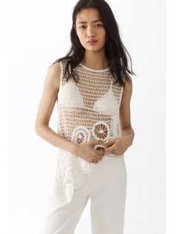 H&M - Women White Asymmetric Crochet-Look Top