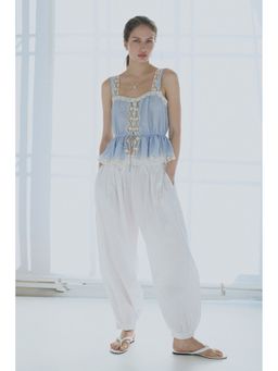 H&M - Women Blue Lace-Trimmed Peplum Top