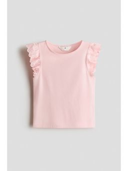H&M - Girls Pink Flutter-Sleeved Broderie Anglaise Top