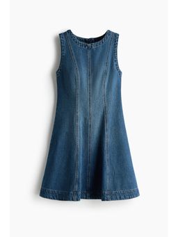 H&M - Women Blue Flared-Skirt Denim Dress