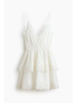 H&M - Women White Lace-Trimmed Cotton Dress