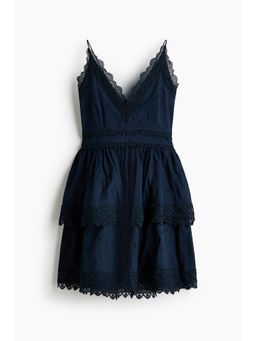H&M - Women Blue Lace-Trimmed Cotton Dress