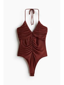 H&M - Women Brown Gathered Halterneck Thong Bodysuit