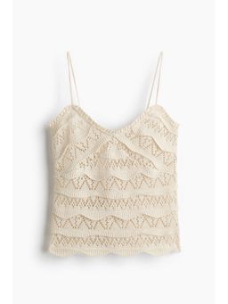 H&M - Women Beige Pointelle-Knit Strappy Top