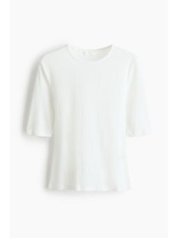 H&M - Women White Pointelle Jersey T-Shirt