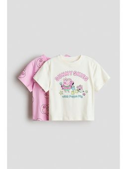 H&M - Girls White 2-Pack Printed T-Shirts