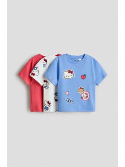 H&M - Girls Blue 3-Pack Printed Jersey Tops