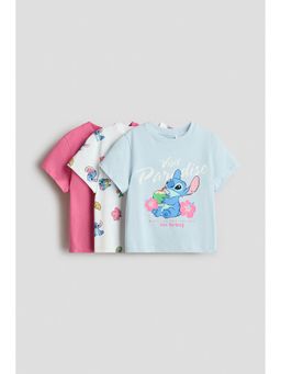 H&M - Girls Pink 3-Pack Printed Jersey Tops