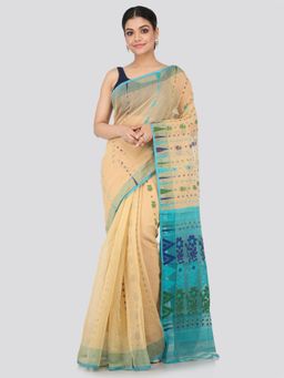 PinkLoom - Women's Soft Cotton Blend Jamdani Saree Without Blouse Piece,Beige