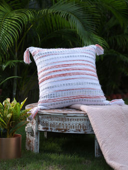 Revive Home - Ivory, Rust And Green Woven Cushion Cover With Tassels