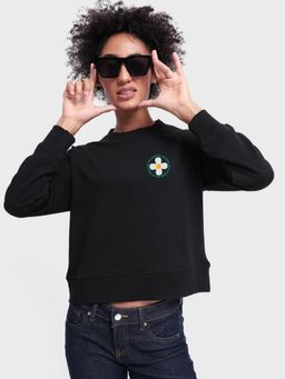 Bewakoof - Women's Black Vibin & Thrivin Typography Oversized Sweatshirt