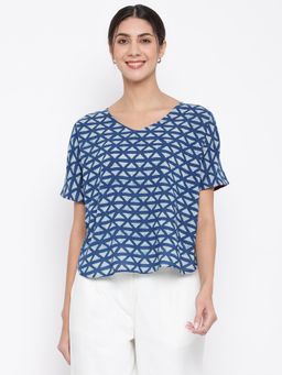 Fabindia - Indigo Cotton Printed Regular Top