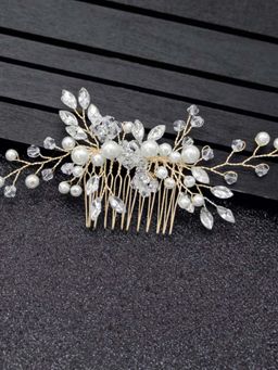 OOMPH - Jewellery Gold Tone SinglePiece Floral Pearl Crystal Wedding Party HairComb Pin