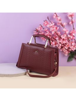 Metro - Textured PVC Maroon Casual Satchel Bag