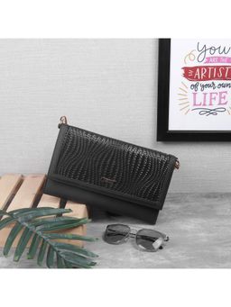 Metro - Textured Faux Leather Black Casual Sling Bag