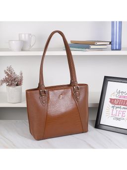 Mochi - Textured Leather Tan Formal Tote Bag
