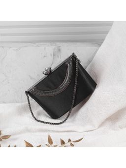 Metro - Solid Fabric Black Party Clutch