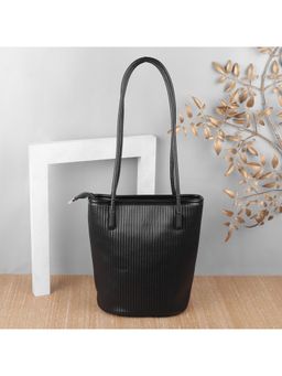 Metro - Stripes PU Black Casual Tote Bag