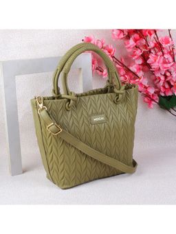 Mochi - Self Design PU Green Casual Tote Bag with Detachable Strap