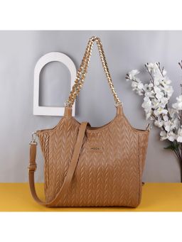 Mochi - Self Design PU Brown Casual Handbag