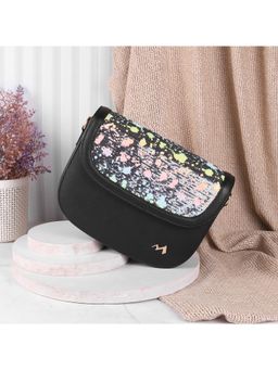Metro - Printed PVC Black Casual Sling Bag