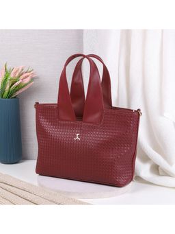 Mochi - Textured PVC Maroon Casual Tote Bag