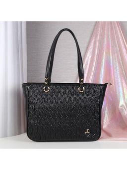 Mochi - Textured PVC Black Casual Tote Bag