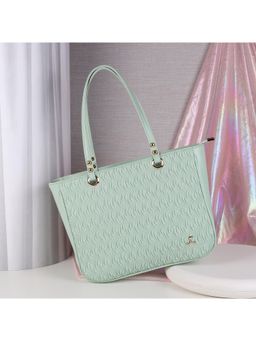 Mochi - Textured PVC Green Casual Tote Bag