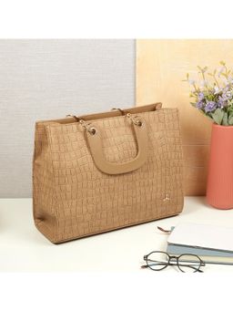 Mochi - Textured PVC Beige Casual Tote Bag