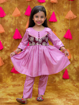 KID1 - Purple Floral Anarkali Kurta and Pant (Set of 2)