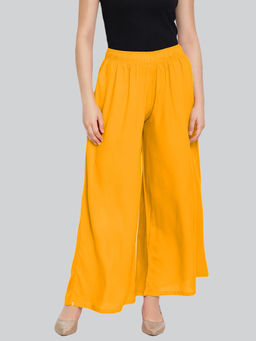 Lyra - Women Rayon Solid Palazzo Mustard