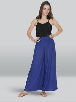 Lyra - Women Rayon Solid Palazzo Blue