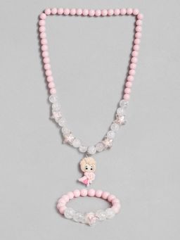 EL REGALO - Kids Girls Jewellery Pink Necklace and Bracelet Combo (Set of 2)