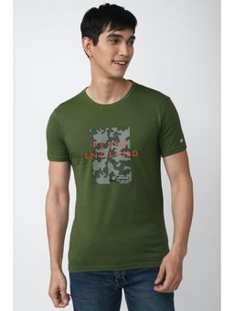 Peter England - Men Olive Crew Neck T-Shirt