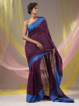 CHARUKRITI - Wine Cotton Handloom Soft Saree with Unstitched Blouse