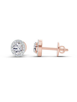Sparkles - 14K Rose Gold Lab Grown Diamond 0.59 Carat Oval Halo Stud Earrings for Women