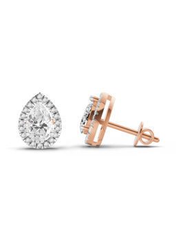 Sparkles - 14K Rose Gold Lab Grown Diamond 1.72 Carat Pear Halo Stud Earrings for Women