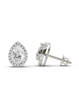 Sparkles - 14K White Gold Lab Grown Diamond 1.72 Carat Pear Halo Stud Earrings for Women