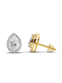 Sparkles - 14K Yellow Gold Lab Grown Diamond 1.72 Carat Pear Halo Stud Earrings for Women