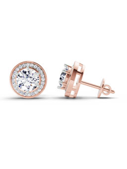 Sparkles - 14K Rose Gold Lab Grown Diamond 1.39 Carat Round Halo Stud Earrings for Women