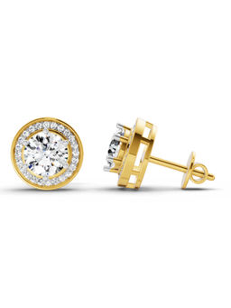 Sparkles - 14K Yellow Gold Lab Grown Diamond 1.39 Carat Round Halo Stud Earrings for Women