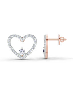 Sparkles - 14K Rose Gold Lab Grown Diamond 0.66 Carat Heart Halo Stud Earrings for Women