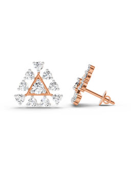 Sparkles - 14K Rose Gold Lab Grown Diamond 0.91 Carat Round Triangle Stud Earrings for Women