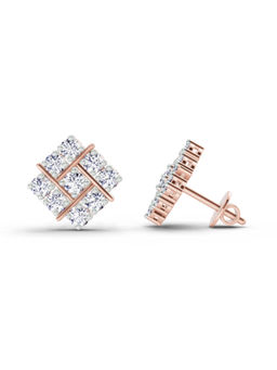 Sparkles - 14K Rose Gold Lab Grown Diamond 0.97 Carat Square Cluster Stud Earrings for Women